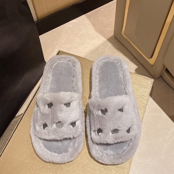Willtoo Women Winter Warm Thick Cotton Slippers with Heart Design Cozy House Plush Fuzzy Indoor Shoes