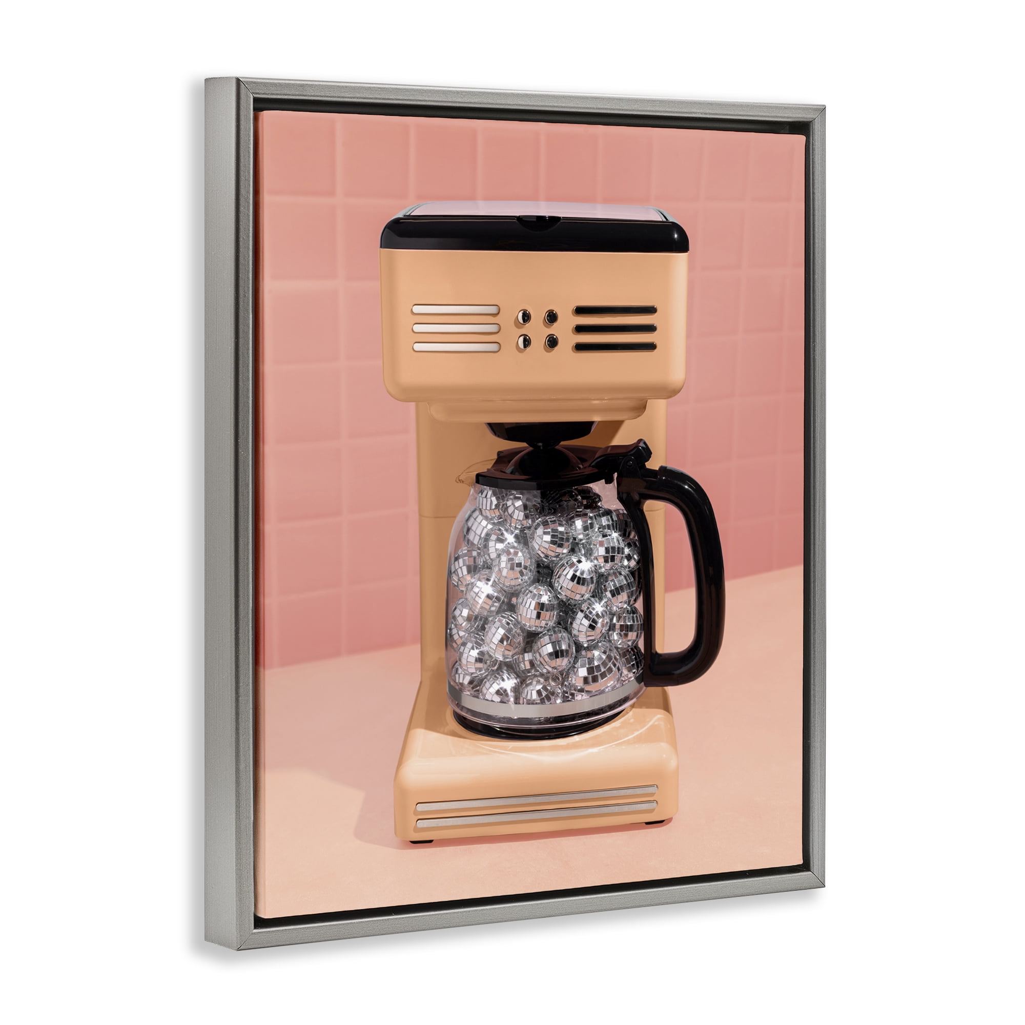 Stupell Industries Disco Coffee Maker over Orange Gray Framed Floater Canvas Wall Art, design by LISH Creative