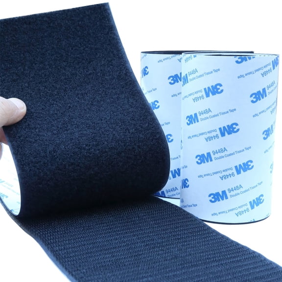 Black 4.3-Inch Extra Wide Heavy Duty Sticky Back Tape – 1M Self Adhesive Hook and Loop Fastener for Auto & Home