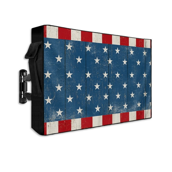 4th of July Outdoor TV Cover 60 to 65 Inch Weatherproof, Retro Wood Patriot Independence Day 600D Oxford TV Covers with Waterproof Zipper, Outside Flat TV Screen Protector Size 58"W x 37"H x 4.5"D