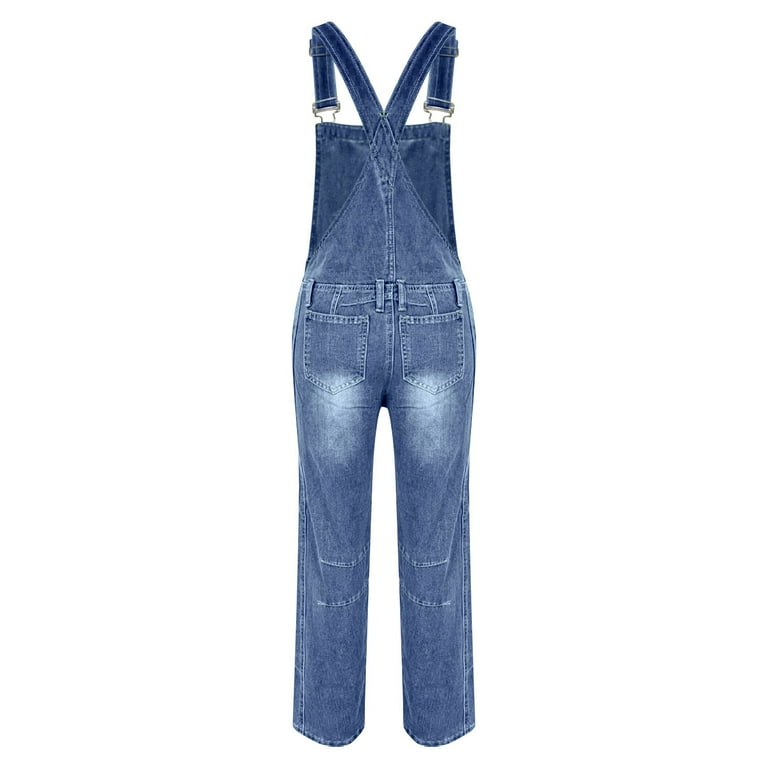 Casual Overalls Ripped Hole Pants Adjustable Strap Jumpsuit Jeans