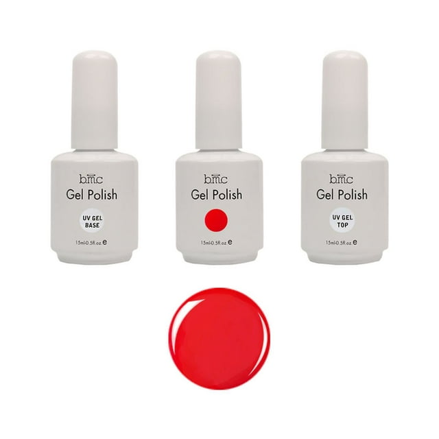 UV/LED Gel Nail Art Polish 3pc Kit One Color Red Top Base Coat Manicure Set