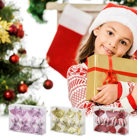 4 Pcs Christmas Glitter Hanging Candy Ornaments Xmas Candy Decorative Colorful Candies Ornaments with Rope for Christmas Tree Halloween Party Decoration Supply