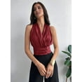 thumbnail image 3 of Women'S Pleated V Neck Sleeveless Blouses Office Dressy Shirts Red XS, 3 of 6