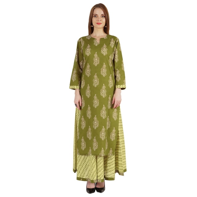 Phagun Ensemble Kurti et Jupe Ethnique Indien en Coton pour Femmes Tenue de Fête Robe Imprimée Tenue Traditionnelle
