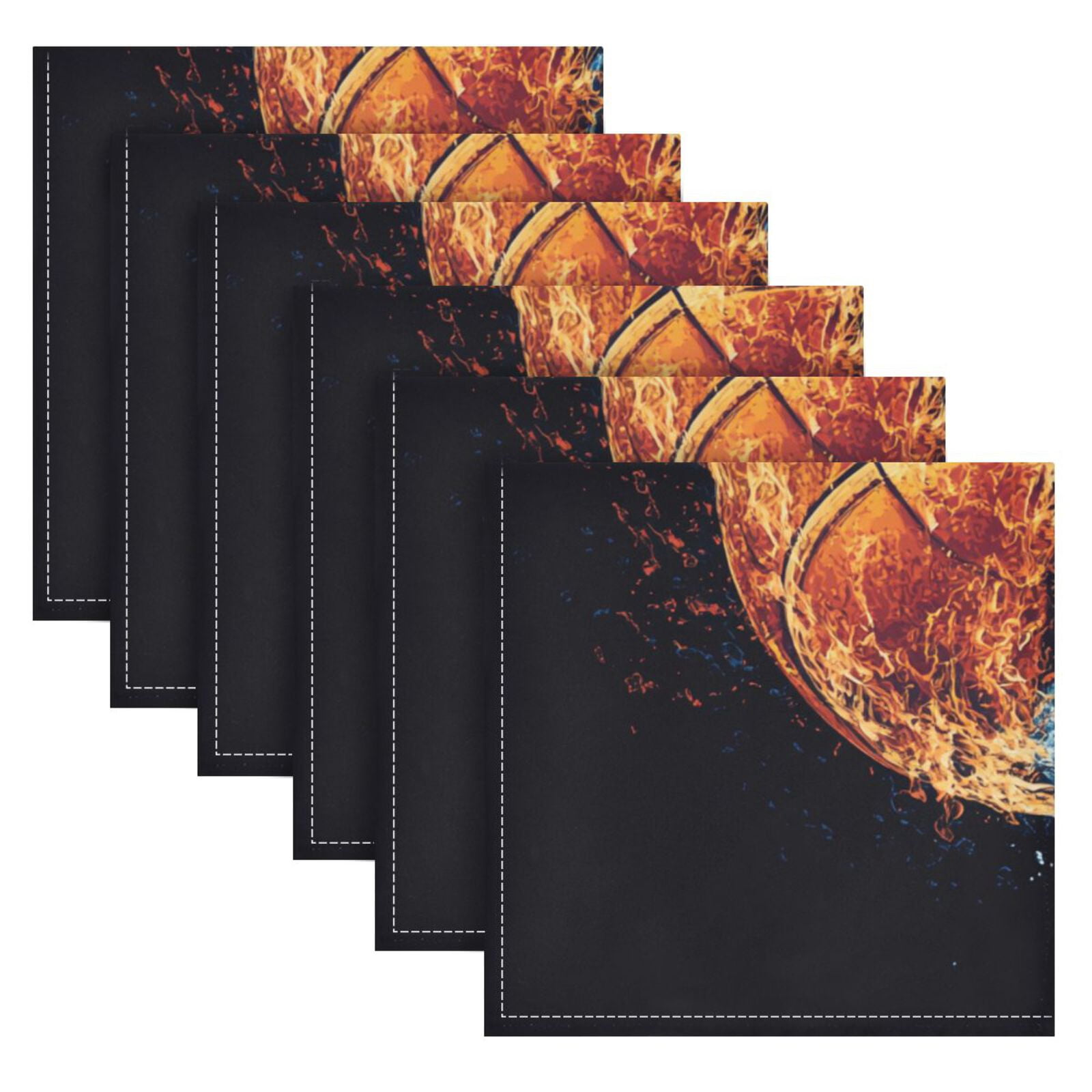 JSTEL Basketball Water and Fire Cloth Napkins Set of 6, 20x20 Inch Washable and Reusable Napkin for Decoupage Dinner Party Everyday Use