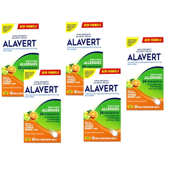 Alavert 24-Hr Allergy Relief Disintegrating Tablets Citrus Burst, 60 Ea (Pack of 5)