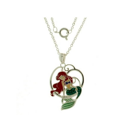 Disney Ariel Little Mermaid Crystal Pendant. GIFT BOX. Silver plated