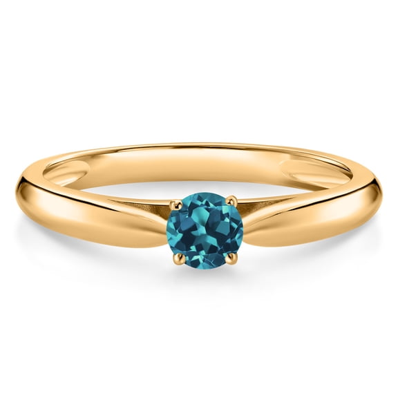 Gem Stone King 0.22 Ct Round London Blue Topaz 10K Yellow Gold Solitaire Engagement Ring (Size 6)