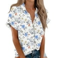 thumbnail image 2 of Button Down Shirt Women Cotton Short Sleeve Blouses V Neck Collared Button Up Summer Beach Tops, 2 of 6