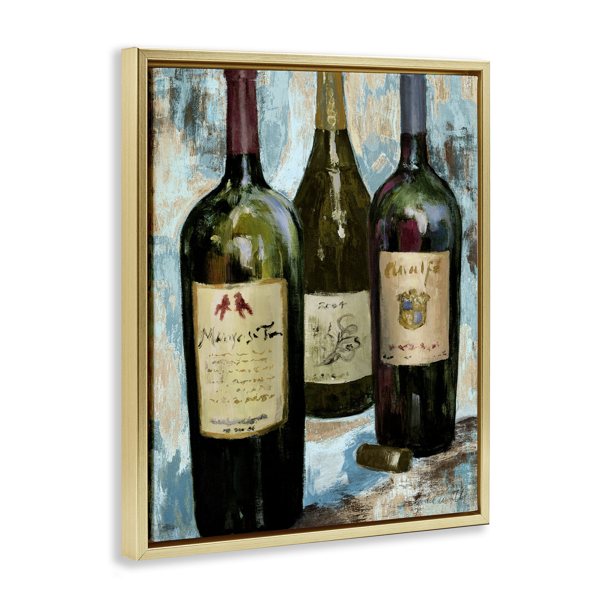 Stupell Industries Labeled Wine Bottle Trio Gold Framed Floater Canvas Wall Art, design by Lanie Loreth