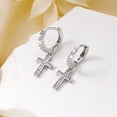 thumbnail image 4 of NICKSUN Minimalist Paved Cubic Zirconia Cross Dangle Hoop Earrings, Classic Rhinestone Cross Drop Huggie Earrings, 4 of 6