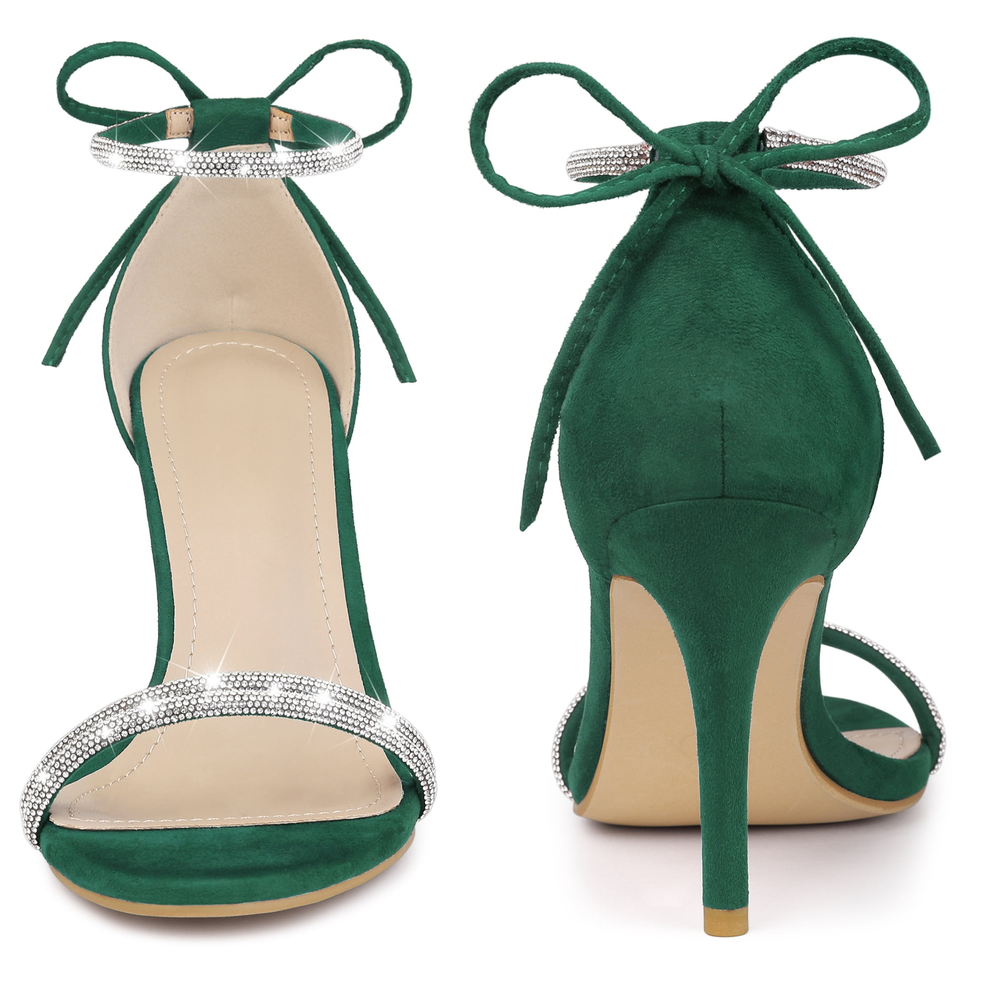 DARING DIVA Women's Rhinestone Ankle Tie Stiletto Heels Sandals Green 7