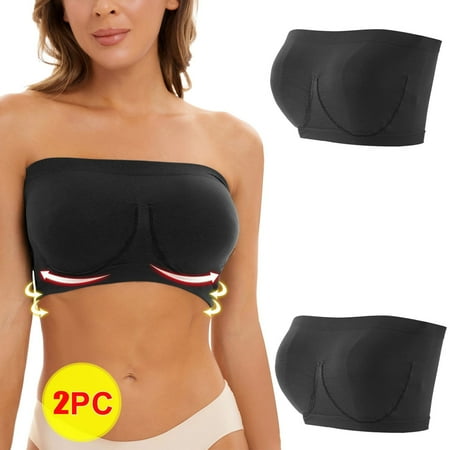 YWDJ Push up Bras for Women 2 Pack Comfortable Bras No Wire Sexy Bras Strapless Half Cup Wrap Sleep Bras without Cushions Plus Size Comfy Bras Solid Comfy Bras Black 2XL