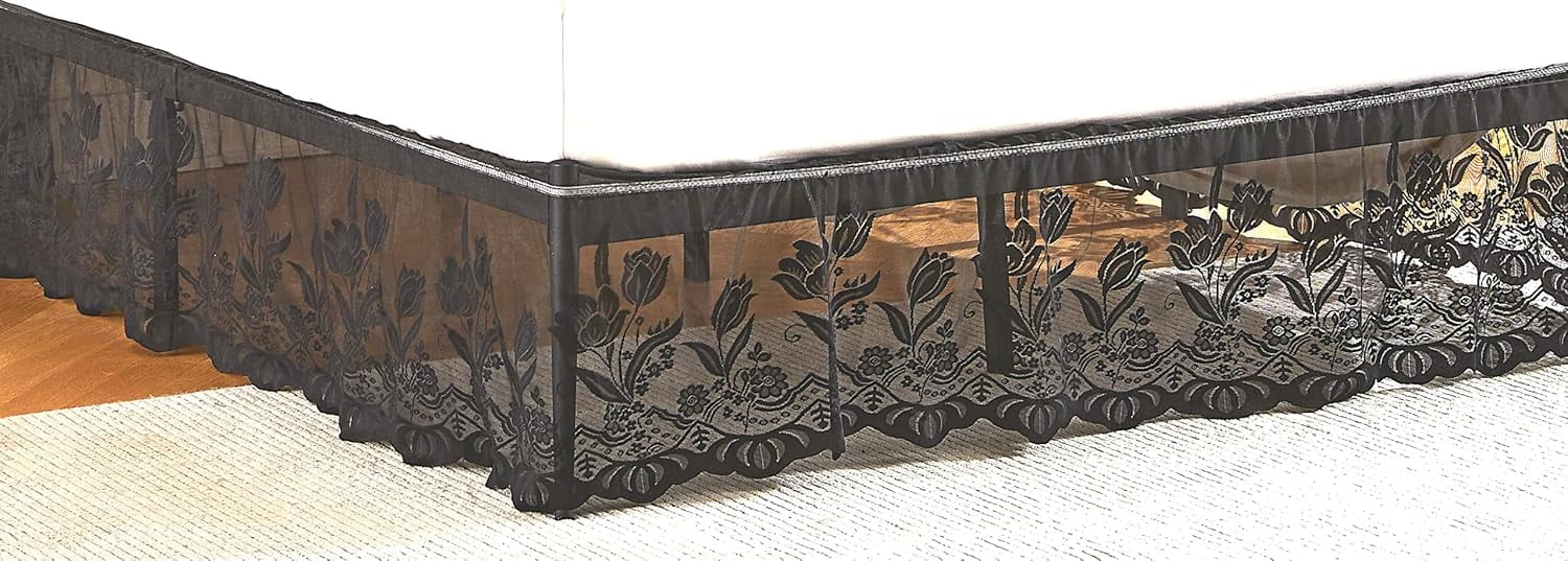 WARM HOME DESIGNS Queen Size Bed Skirt for Queen Bed. Our Black Bed Skirt Goes Great with Farmhouse or Victorian Bedding. Queen Dust Ruffle Lace Bed Skirt for Any Bedroom Décor.DO Black Queen