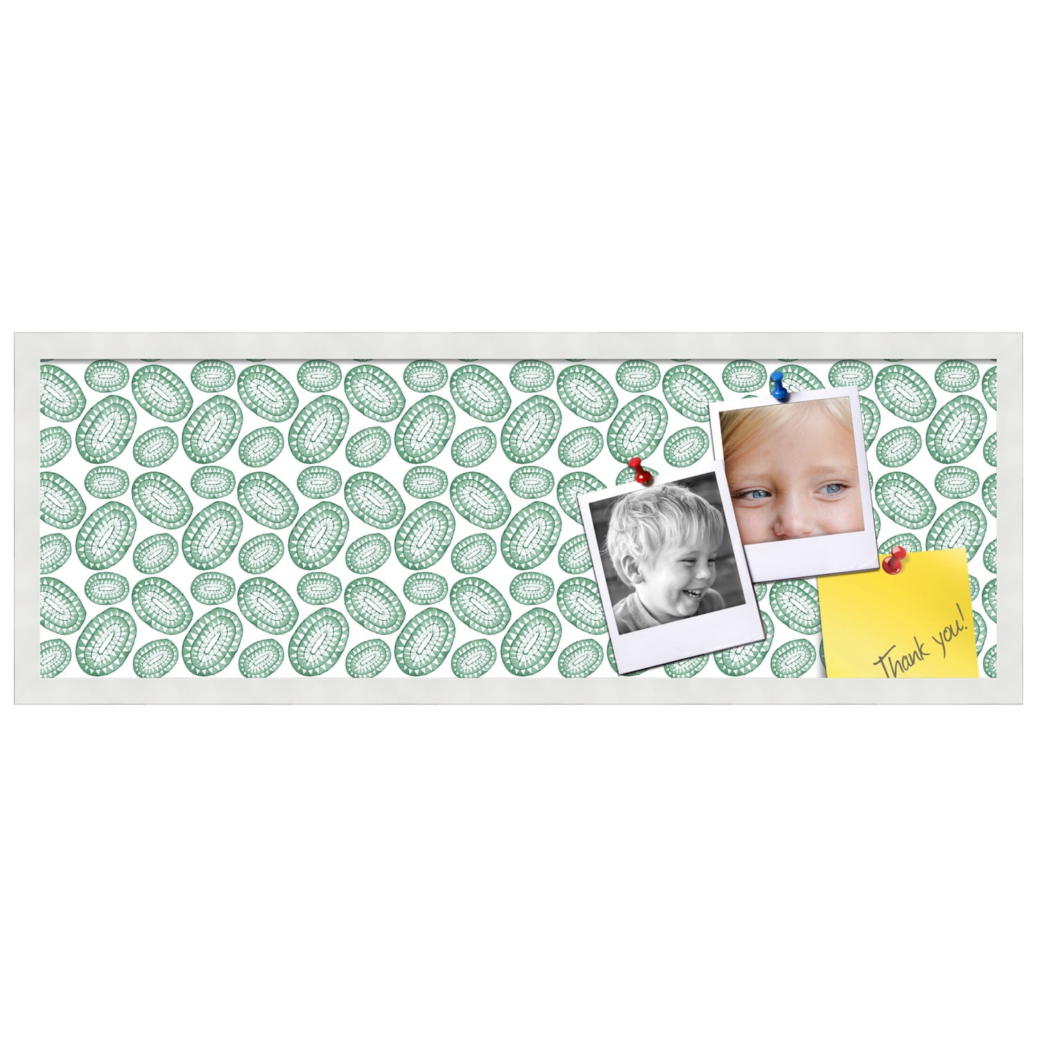 PinPix 36x12 Custom Cork Bulletin Board Bohemian Circles Green Poster Board Has a Fabric Style Canvas Finish, Framed in Bohemian Circles Green, by ArtToFrames (PinPix-1586)
