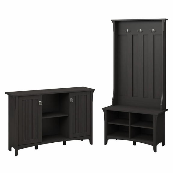 Bush Furniture Salinas Hall Tree with Shoe Bench and Accent Chest in Black
