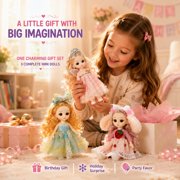 3PCS 6 inch Mini Princess Dolls Set Cute Dress Up Girl Dolls Gift Toy for 3+ Year Old Girls