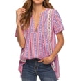 thumbnail image 4 of Xuanfei Women Bohemian Floral Print V Neck Short Sleeve Cut Out Asymmetric Hem Top, 4 of 7
