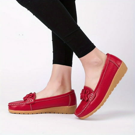 Comfort Soft Sole Penny Loafers -Women s Casual Slip On Faux Leather Flat Shoes-39