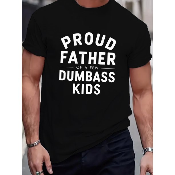 Proud Father Graphic Tee - Soft Slight Stretch Cotton Crew Neck Short Sleeve T-Shirt for Summer - Casual Geometric Pattern Print Tees for Adult Men, Casual Sporty Tee, Summer Gifts