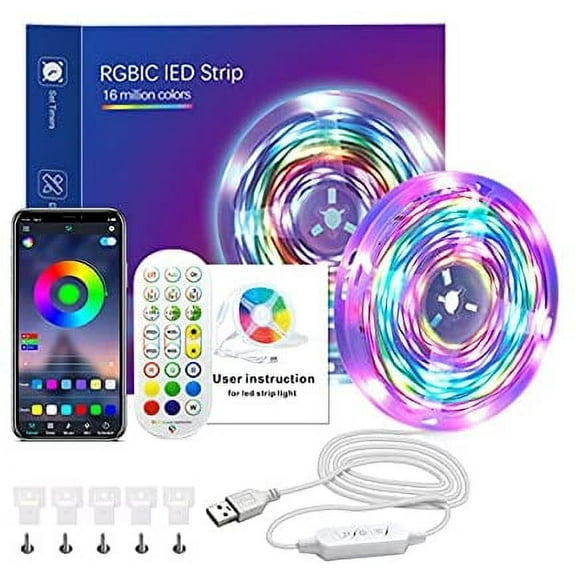 LED Strip Lights,16.4ft 5050 RGBIC Magic Color Bluetooth Led Lights for Bedroom,5V USB Powered Music Sync Color Changing with App Control,Remote,for Living Room Kitchen Home Indoor (16.4 (ft))