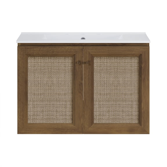 Classe 30" Wall-Mounted Bathroom Vanity in Brown Oak with Widespread Faucet Holes Vanity Top