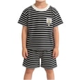 thumbnail image 2 of ITSAME Boys Summer Outfit 2-Piece Striped Round Neck Top & Shorts Kids Loose Casual Set Black Size 5T, 2 of 6
