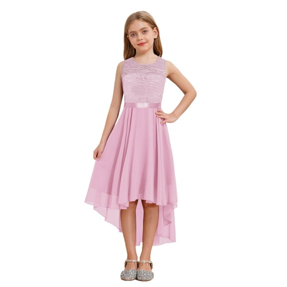 Aislor Kids Junior Teen Girl's Sleeveless Bridesmaid High Low Hem Formal Wedding Dress Dusty Pink 10