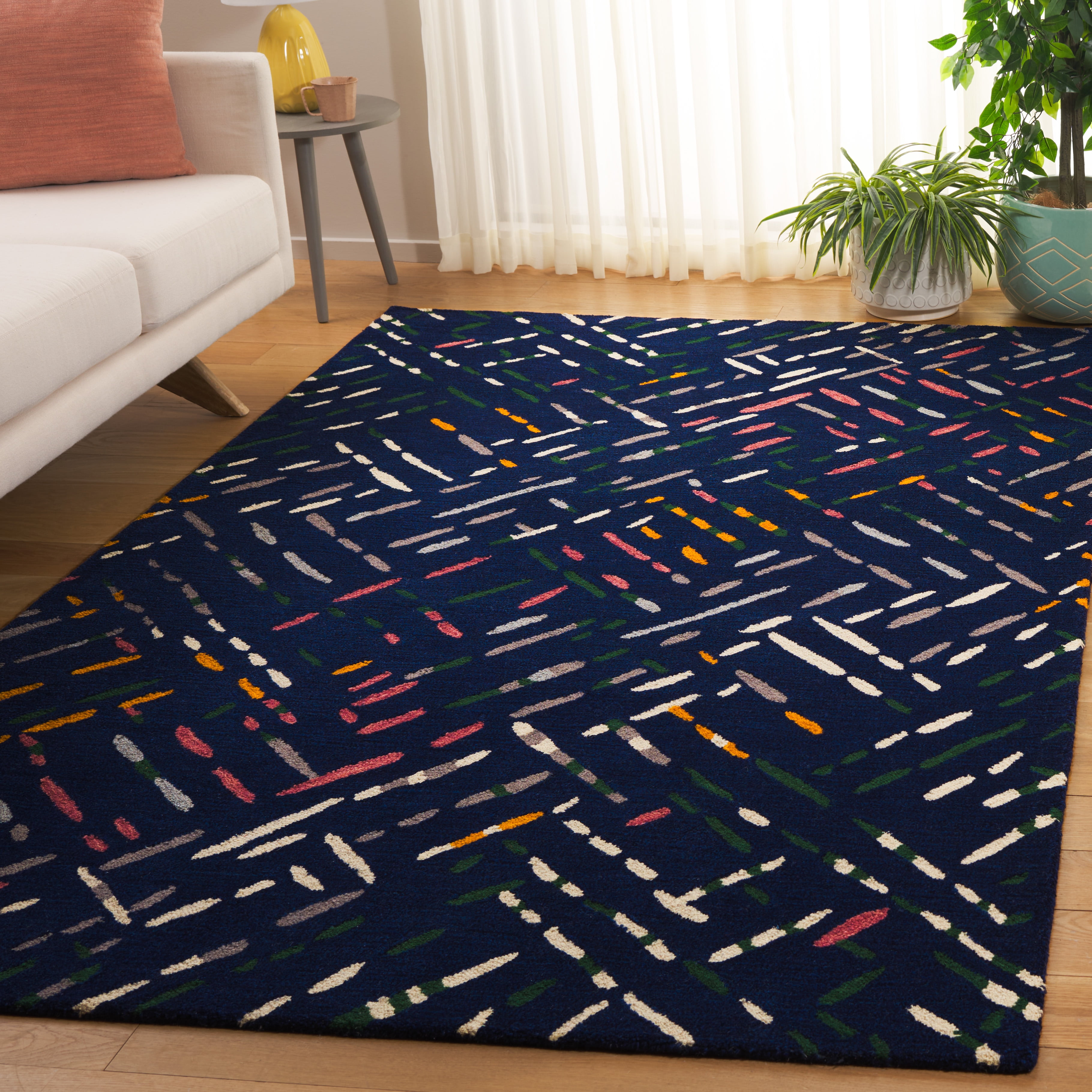 SAFAVIEH Metro Rodina Geometric Striped Area Rug, Navy/Pink, 3' x 5'