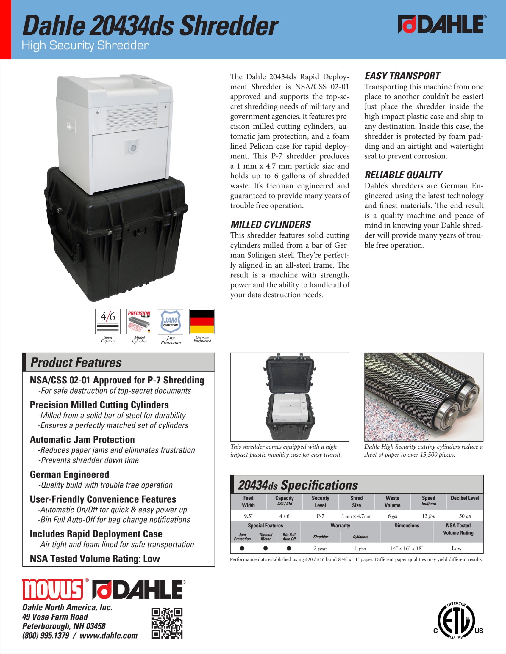 Dahle 20434ds Rapid Deployment Paper Shredder w/pelican case, For Top Secret Shredding, Level P-7
