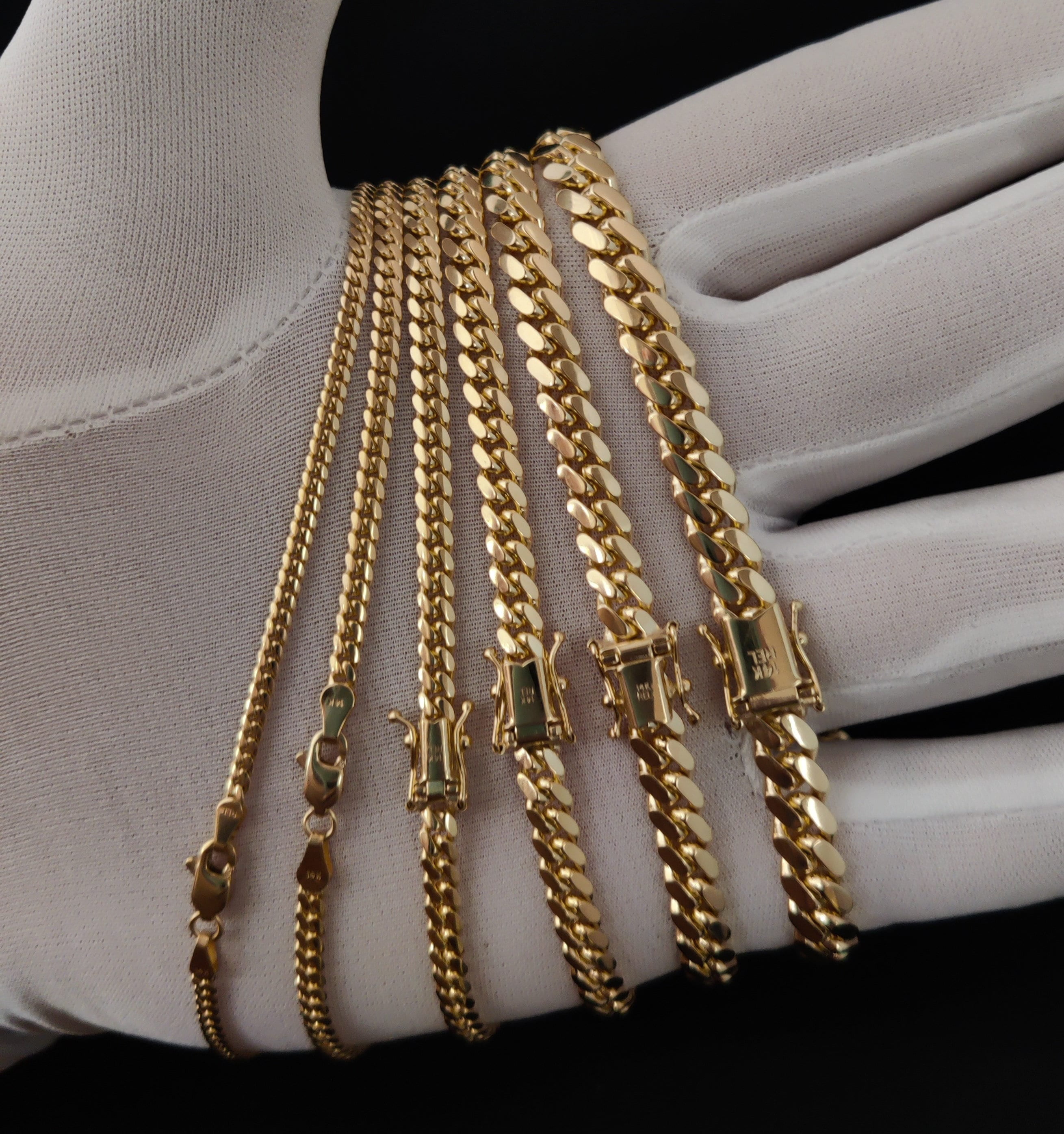 14k Real SOLID Gold Miami Cuban Link Chain Necklace 1.1mm - 7mm, Real 14K Yellow Gold,Man Gold Chain,Ladies Gold Chain, Heavy 14k Gold Chain (Width:5 mm; Necklace length:18;)