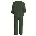 thumbnail image 4 of Enjoytime Women Sets 2 Piece Outfits Solid Color V-Neck Short Sleeve Tops Wide Leg Pants Loungewear Business Work Casual Plus Size Clothing Army Green XXXL, 4 of 4