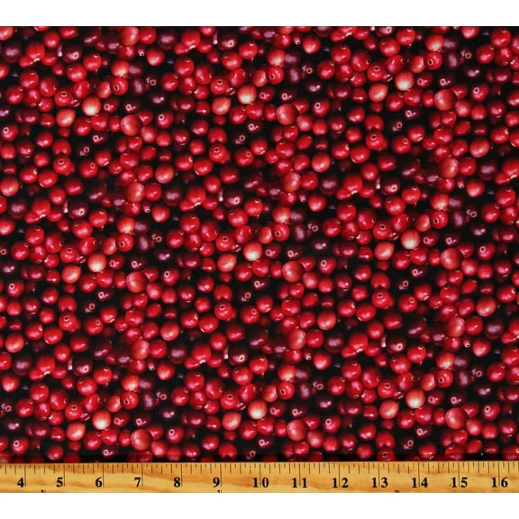 Cotton Christmas Cranberries Holiday Seasonal Winter Food Fruit Red Cotton Fabric Print by the Yard (133451)