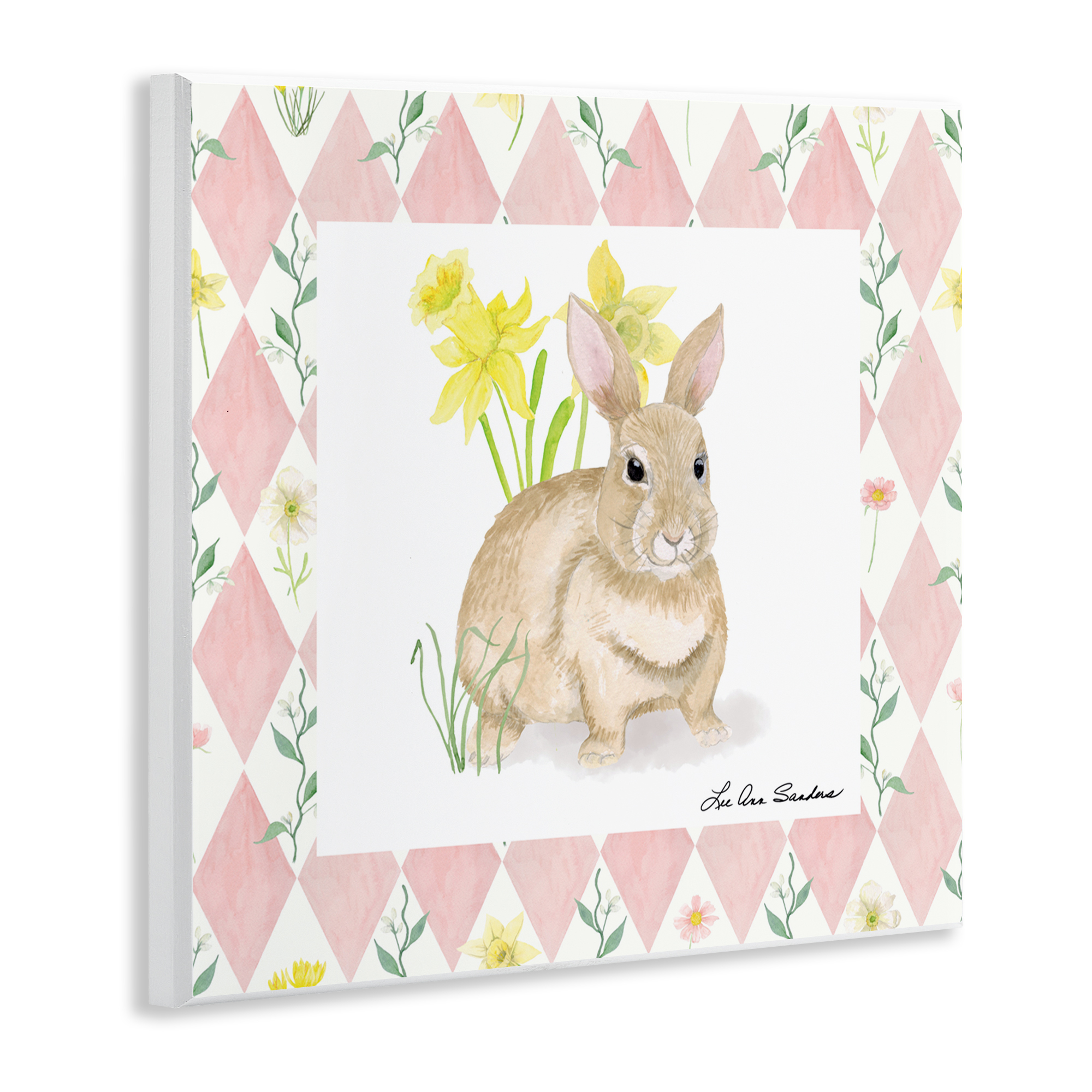 Bunny on Pink Argyle Wall Plaque Art, design by Lee Ann Sanders