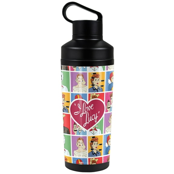 I Love Lucy Official Square Faces 18 oz Insulated Water Bottle, Leak Resistant, Vacuum Insulated Stainless Steel with 2-in-1 Loop Cap