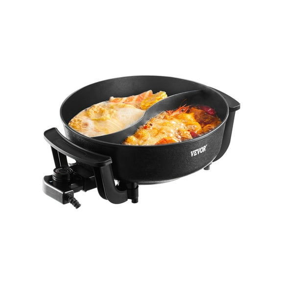 VEVOR Electric Hot Pot, 1360W 5 L Double-flavor Shabu Shabu Pot, Non-Stick Electric Cooker with Divider, Clear Glass Lid, Temperature control, Chinese Hotpot for 6-10 People Family Dinning & Party