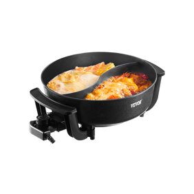 VEVOR Electric Hot Pot, 1360W 5 L Double-flavor Shabu Shabu Pot, Non-Stick Electric Cooker with Divider, Clear Glass Lid, Temperature control, Chinese Hotpot for 6-10 People Family Dinning & Party