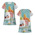 thumbnail image 5 of Salouo Kawaii Sushi Characters Delight Print Short Sleeve Sleepshirt for Womens Comfy Nightgown Scoopneck Cute Nightdress Ruffle -Medium, 5 of 7