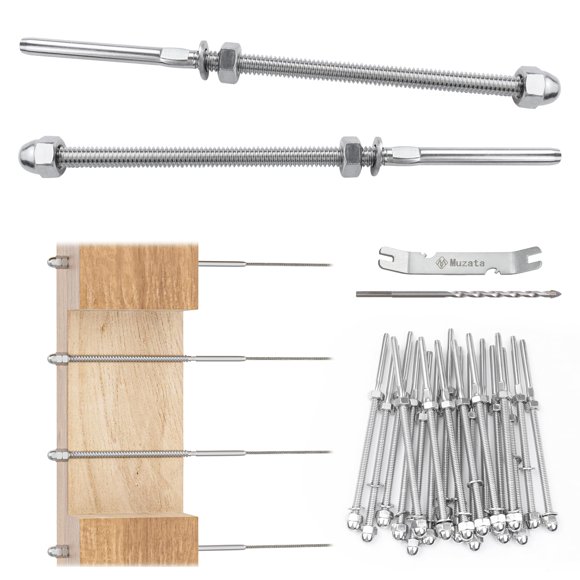 Muzata - Juego De 20 Barandillas De Cable Con Tensor De Perno Roscado Para Cable De 1/8" Para 4 X 4, 2 X 2, Poste De Metal De Madera, Cubierta De Escalera, Barandilla De Cable, Acero Inoxidable T316 C