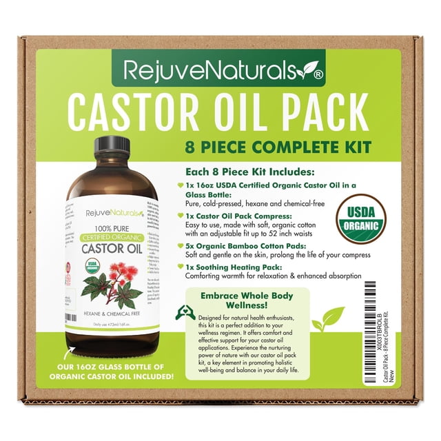 Paquete de aceite de ricino Rejuvenaturals con 480 ml de aceite de ricino orgánico