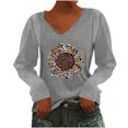 thumbnail image 1 of Pompotops T-Shirt à Manches Longues Col en V Imprimé Décontracté pour Femmes en Liquidation, 1 of 4