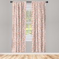 thumbnail image 3 of Ambesonne Vintage Curtains, Flowers Striped Leaves Art, Pair of 28"x95", Peach and Dark Magenta, 3 of 4