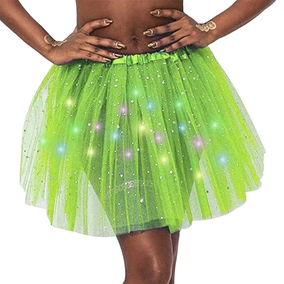 Gureui Women's Cos-Play Half Dress, Mesh Star Pattern Seen Through Lighting Lamp Princess Cute Halloween Dancing Skirt