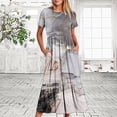 thumbnail image 2 of Penkiiy Women Marble Print Short Sleeve Dress Loose Plain Casual Summer Flowy Tiered Long Maxi Dresses with Pockets 2XL Gray, 2 of 7