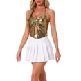 thumbnail image 4 of INSPIRE CHIC Women's Top Metallic Backless Cami Asymmetrical Spaghetti Straps Halter Sparkle Tank Top L Dark Gold, 4 of 6