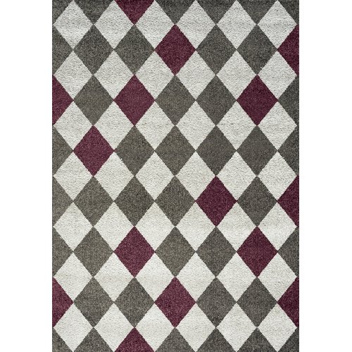 Kalora Boulevard Diamonds Glitz Low Pile Gray/Plum Shag Area Rug