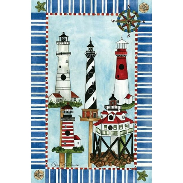 Eastern Lights Nautical House Flag Summer Seashore Beach Lighthouse 28" x 40"