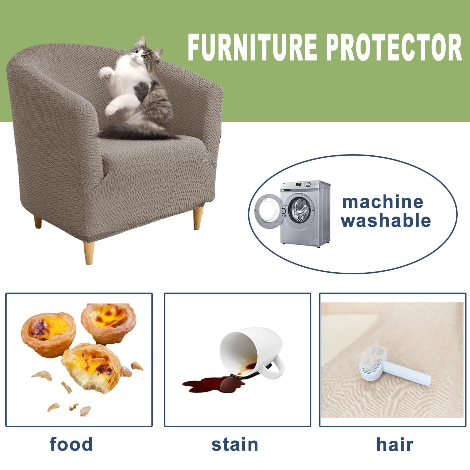 LKJYER Club Chair Slipcover Jacquard Barrel Chair Covers Stretch Tub Chair Slipcovers Soft Armchair Sofa Covers Removable Couch Cover Protector for Living Room Hotel Restaurant