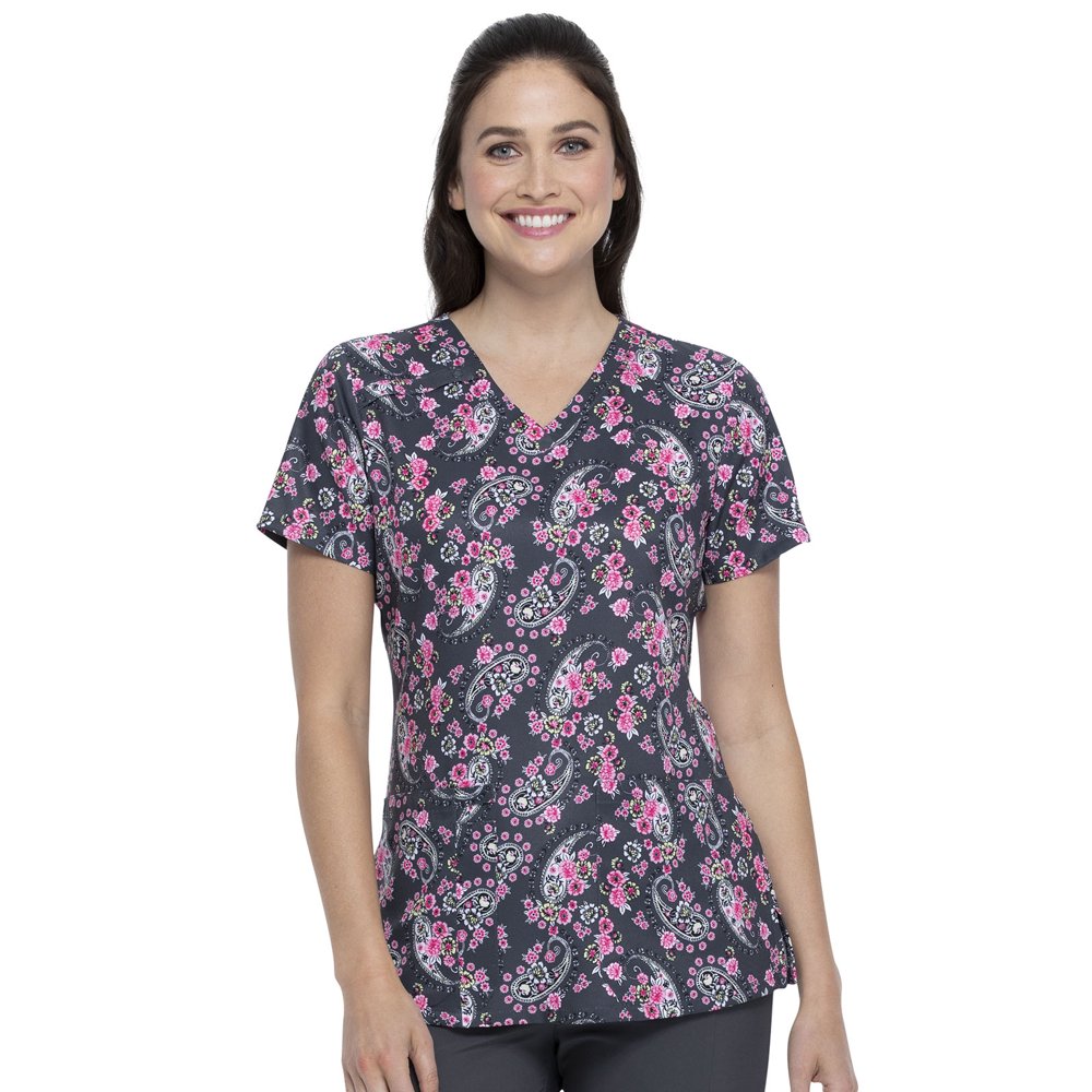 Dickies Dickies EDS Women Scrubs Top, VNeck, Plus Size, DK616, 2XL, Crazy For Paisley